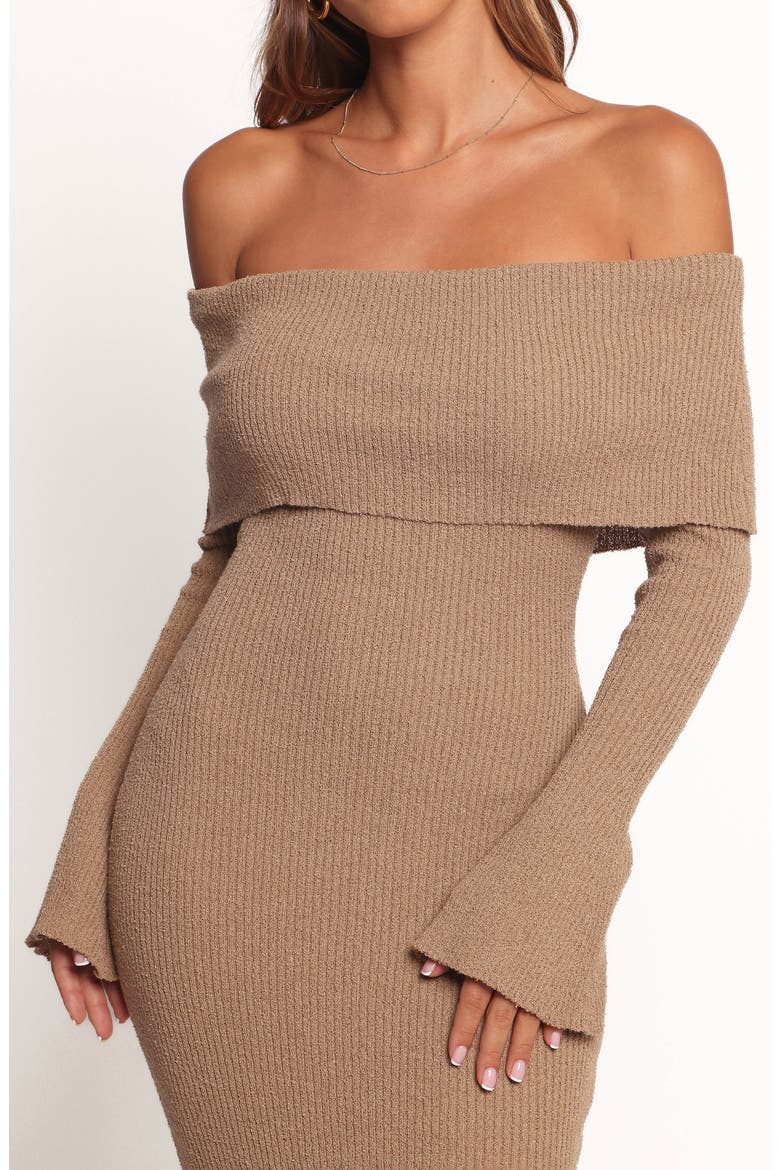 Domita Off the Shoulder Long Sleeve Sweater Dress, Alternate, color, BROWN