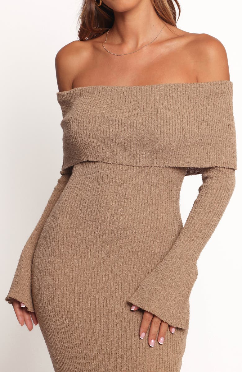 Petal & Pup Domita Off the Shoulder Long Sleeve Sweater Dress, Alternate, color, Brown