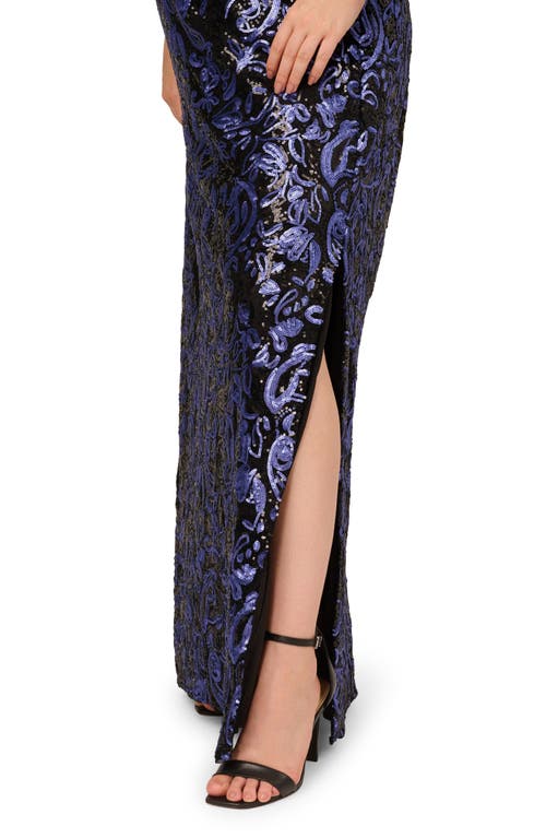 Adrianna Papell Sequin Embroidered Gown In Blue