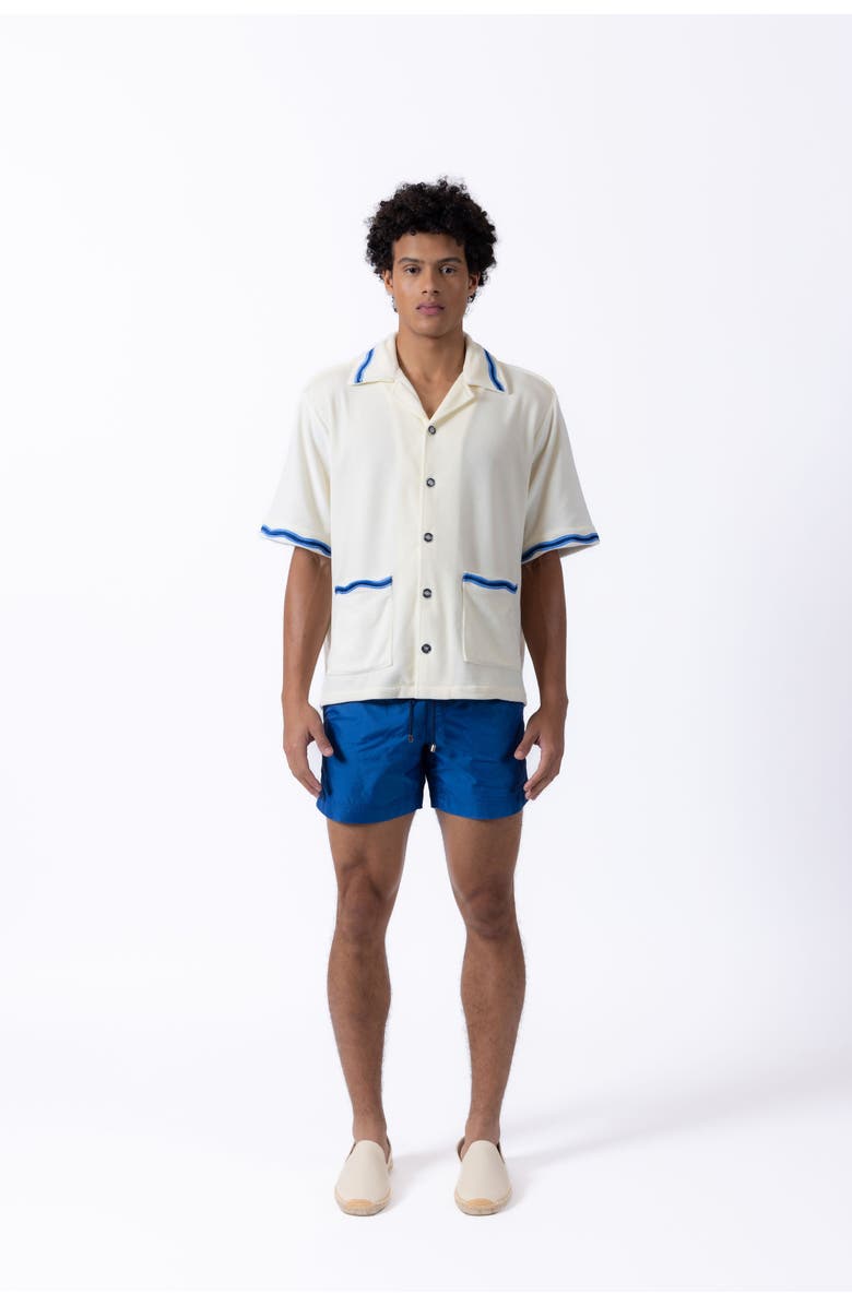 PRINCE & BOND Luka Wave Embroidered Terry Shirt, Alternate, color, Off White/Blue