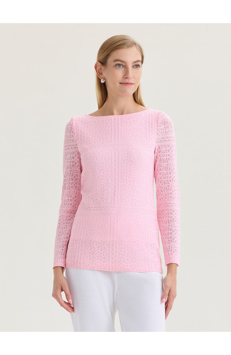 Misook Lined Tonal Burnout Soft Knit Tunic, Main, color, Pink