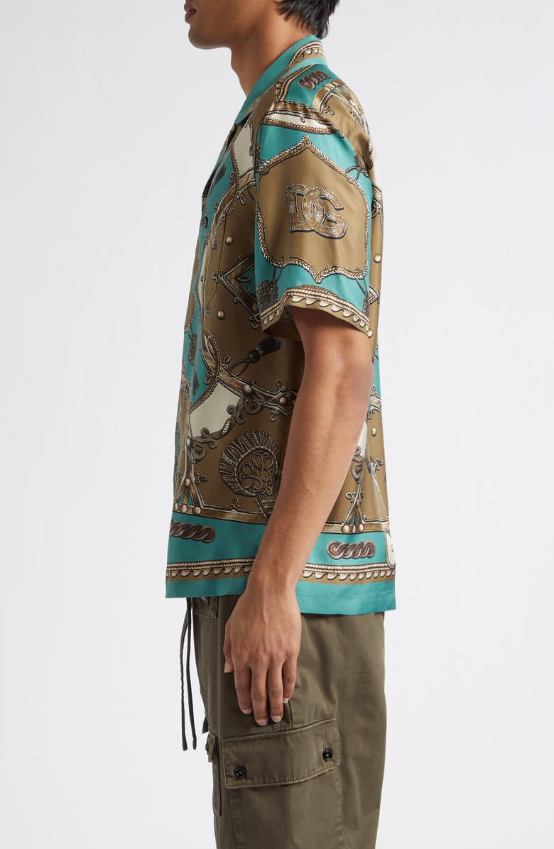 Dolce&Gabbana Cargo Print Washed Silk Twill Camp Shirt, Alternate, color, Corde/ Nappe F.verdon