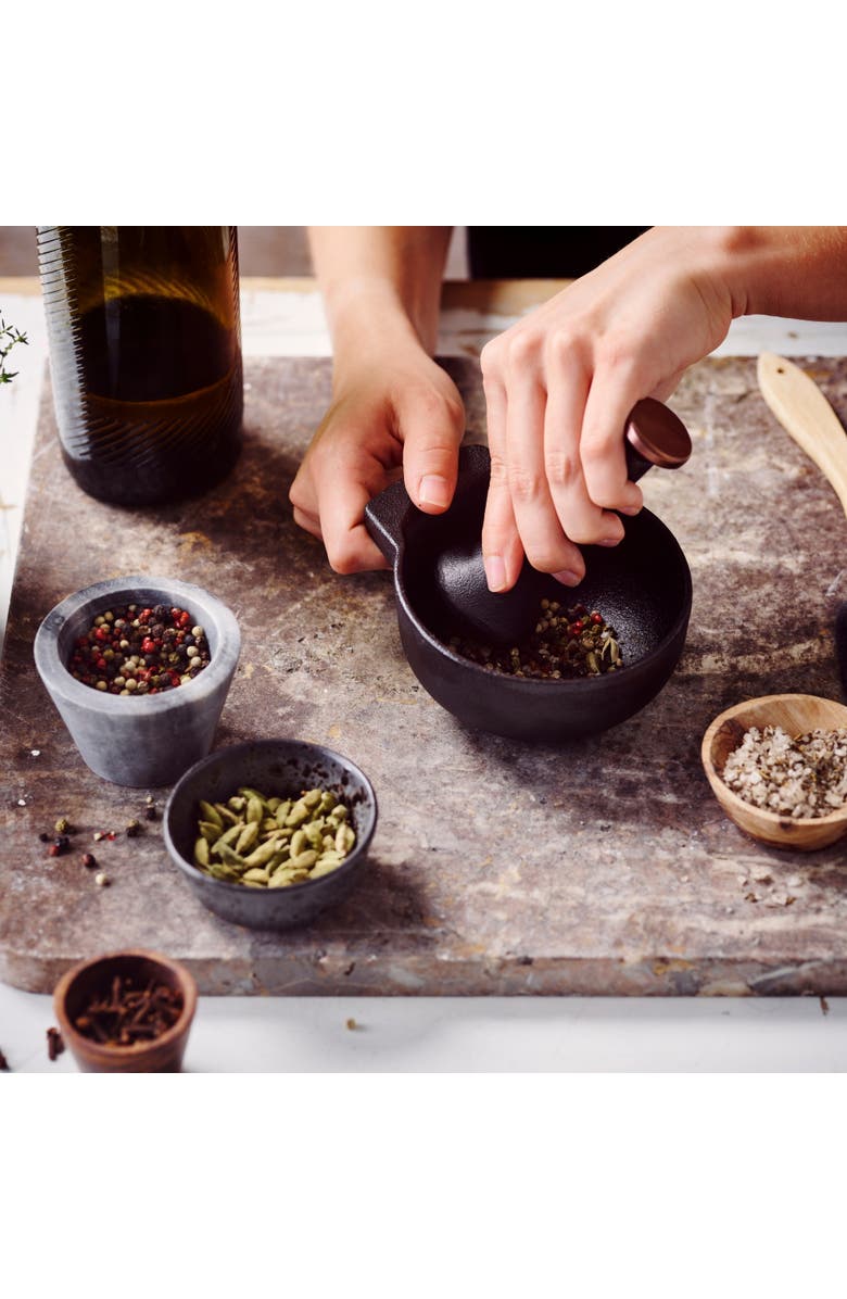 Alva Nori 2-Cup Enameled Cast Iron Mortar & Pestle Set, Alternate, color, Black