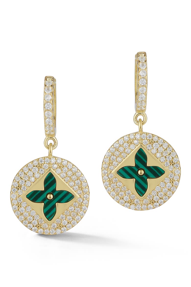 Cubic Zirconia Clover Drop Earrings, Alternate, color, GOLD