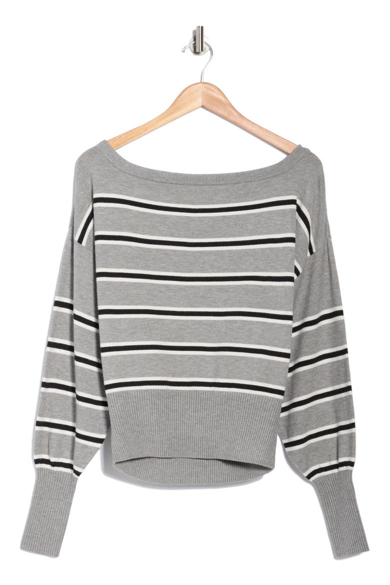 Off the Shoulder Sweater, Alternate, color, GREY STRIPE