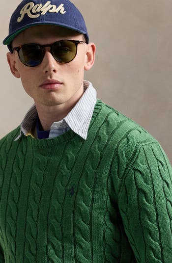 Cable Knit Cotton Crewneck Sweater