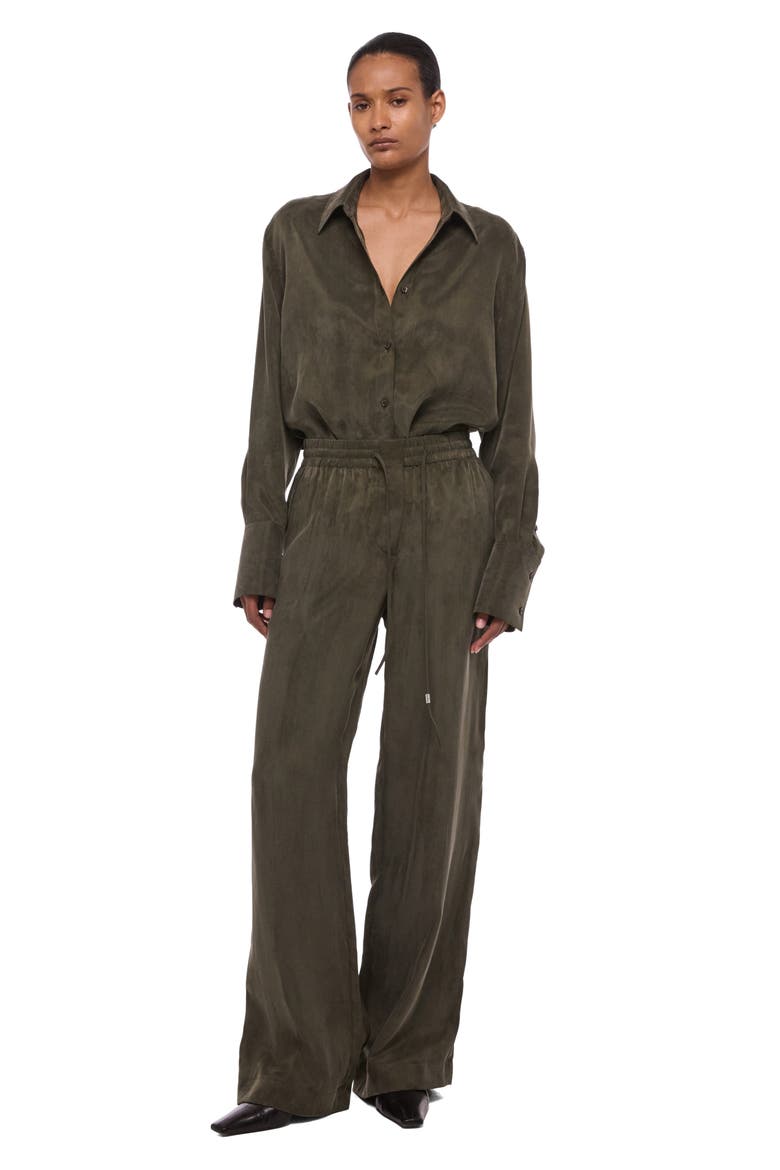 Fluid Microsuede Drawstring Pants, Alternate, color, DARK MOSS