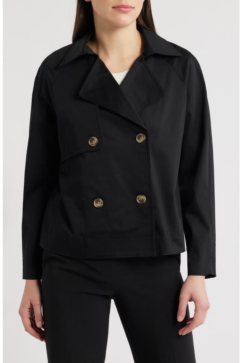 Short Double Breasted Cotton Blend Trench Coat, Alternate, color, ANNE BLACK