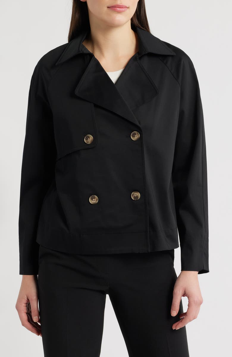 AK ANNE KLEIN Short Double Breasted Cotton Blend Trench Coat, Alternate, color, Anne Black