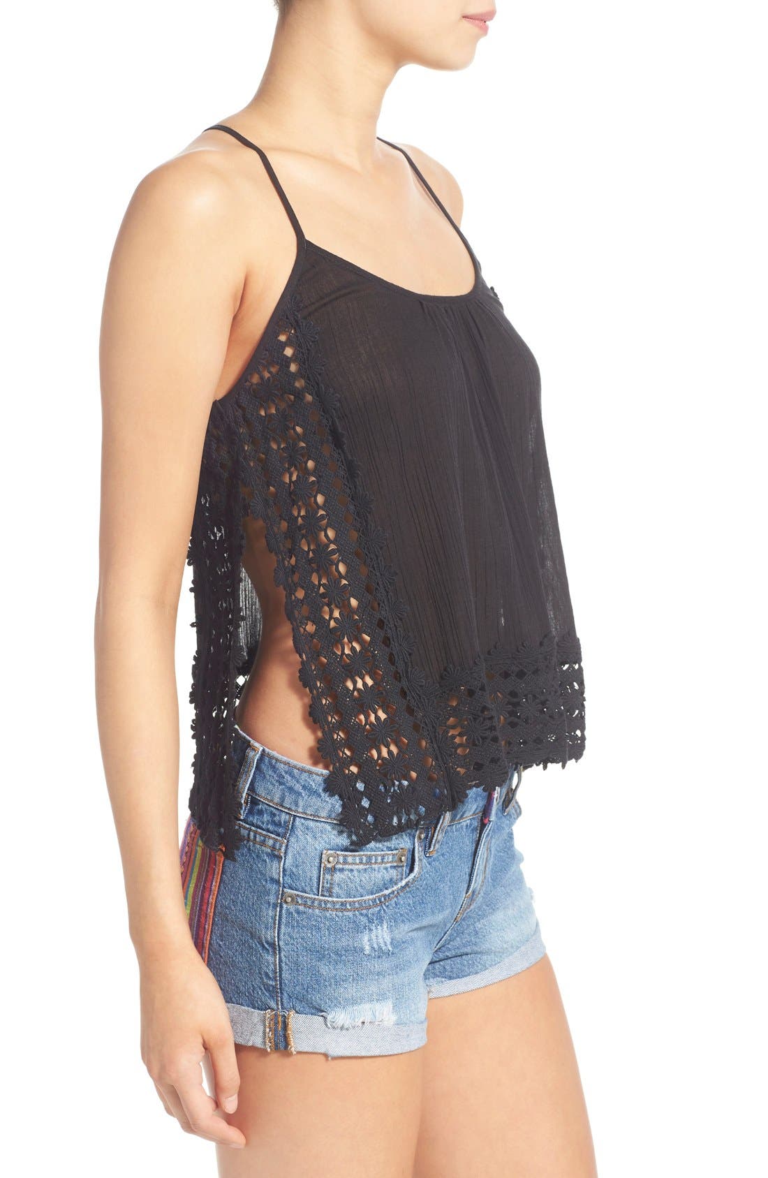 Rip Curl Lace Crochet Trim Side Split Cotton Tank (Women) | Nordstrom
