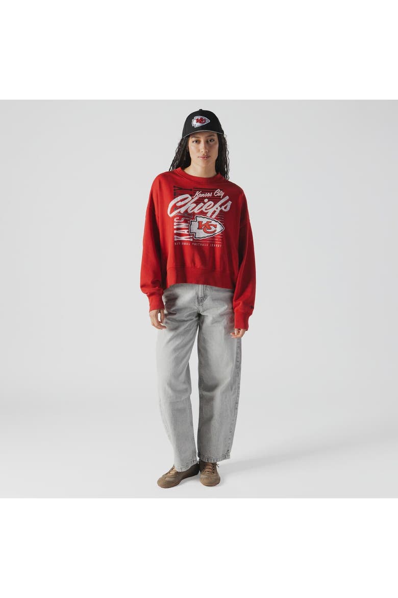 Women's New Era Red Kansas City Chiefs Oversized Throwback Mineral Wash Crew Neck Sweatshirt, Alternate, color, Red