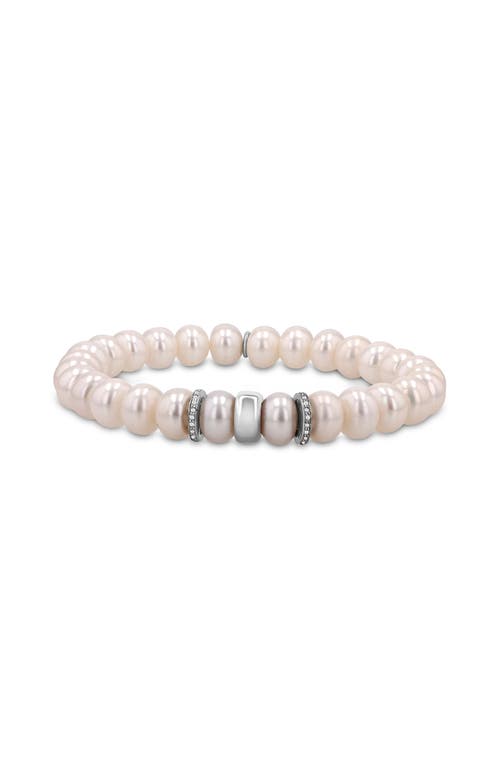 Sheryl Lowe Pearl 8mm Bead Bracelet With Diamond And Smooth Rondelles In Silver