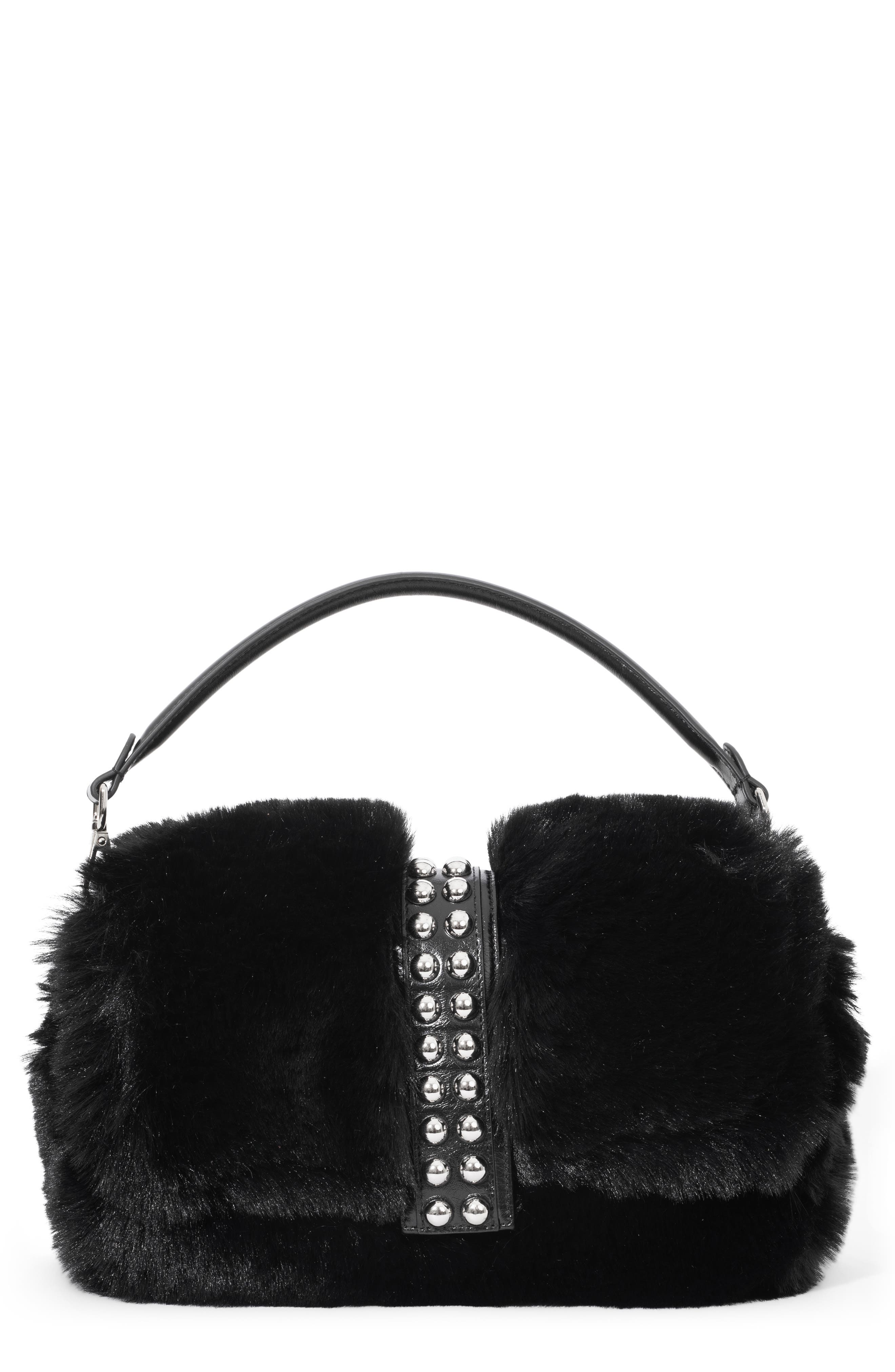 Jeffrey Campbell Furreal Faux Fur Handbag, Main, color, Black