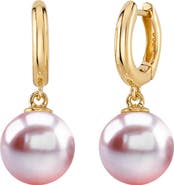 The Pearl Source 14K Gold Pink Freshwater Pearl Huggie Mary Earrings