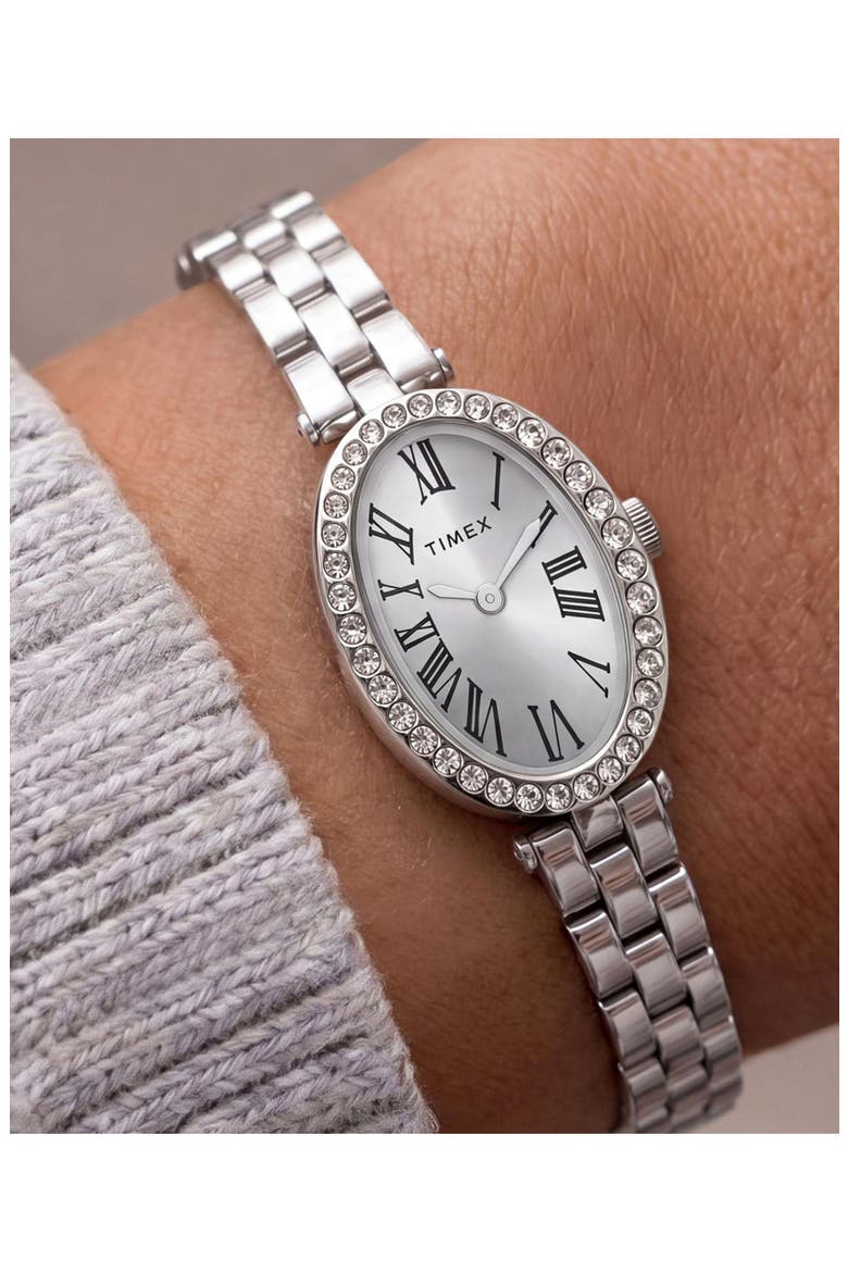 Cavatina Crystal Oval Link Bracelet Watch, Alternate, color, SILVER