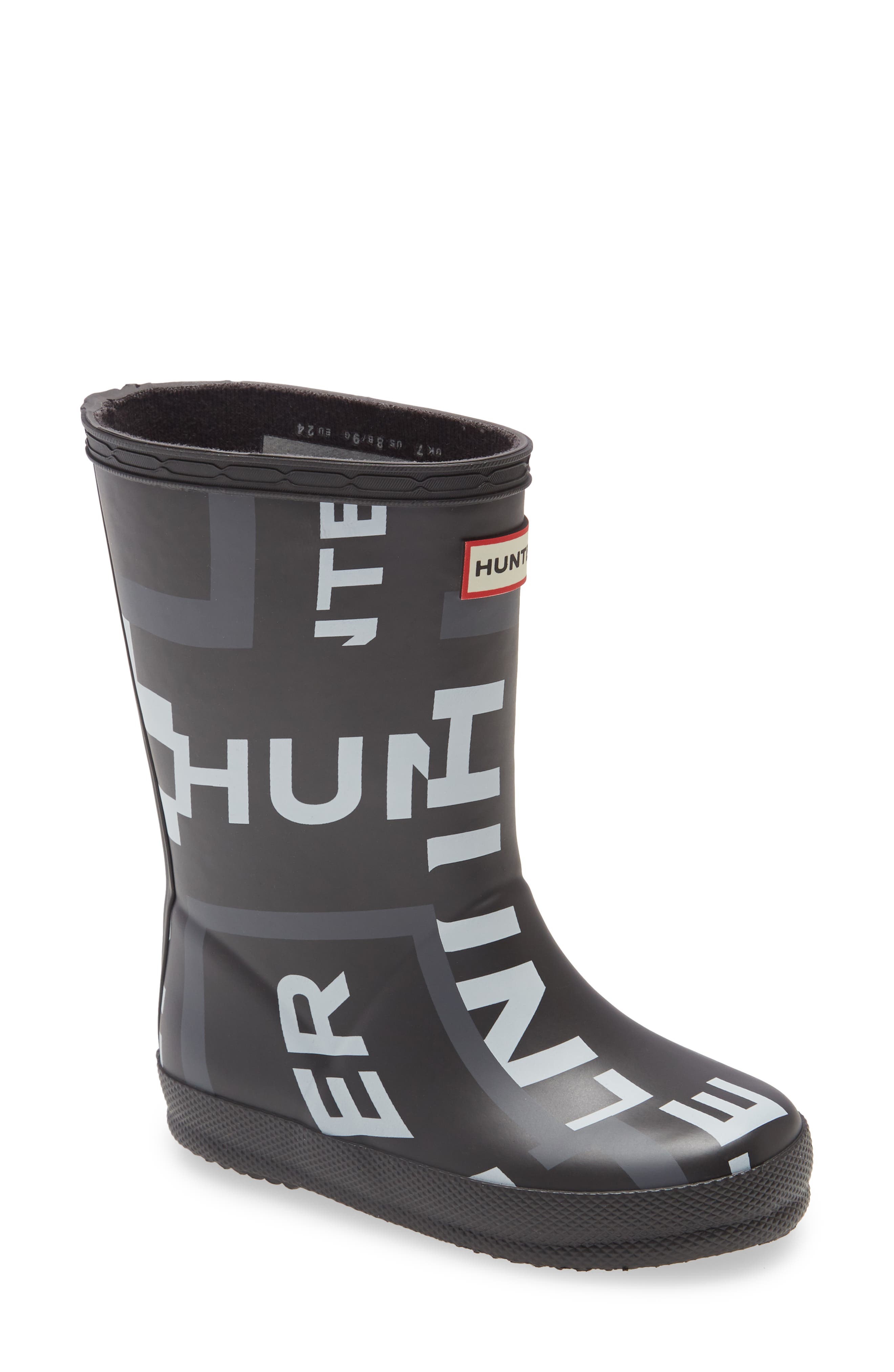 Hunter First Classic Exploded Logo Rain Boot, Main, color, 