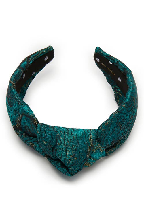 Lele Sadoughi Metallic Knotted Brocade Headband In Green