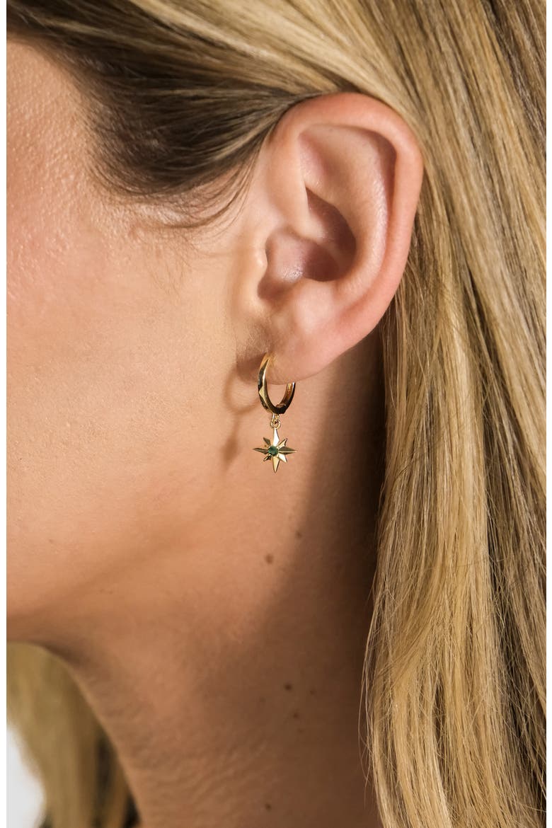 Cubic Zirconia Star Drop Huggie Hoop Earrings, Alternate, color, GOLD
