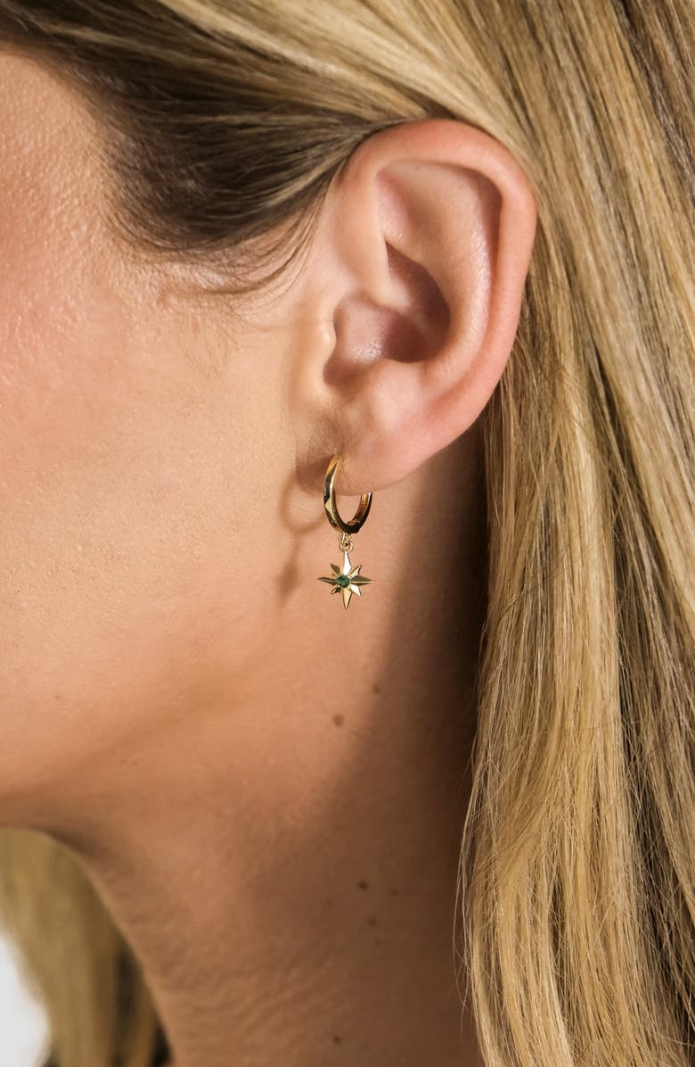 Sterling Forever Cubic Zirconia Star Drop Huggie Hoop Earrings, Alternate, color, Gold