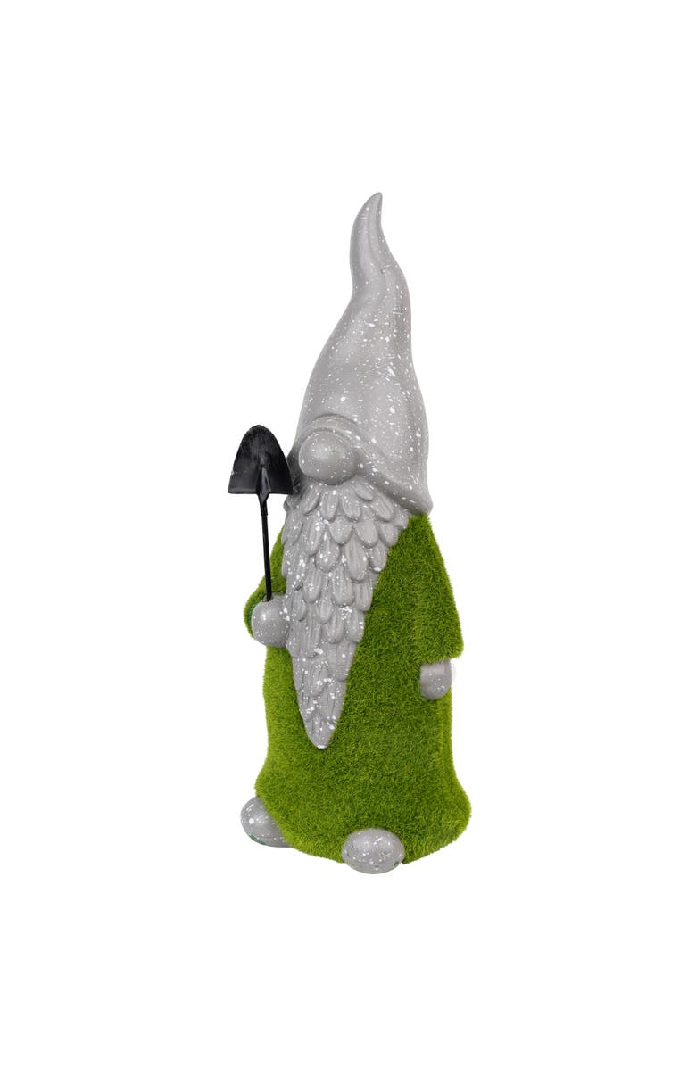 Northlight Faux Moss Covered Gnome with Shovel Outdoor Garden Statue - 13.5", Alternate, color, Gray