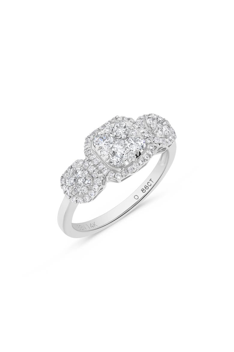 Triple Square Round Diamond Cluster Ring in 14K White Gold, Alternate, color, 14K White Gold