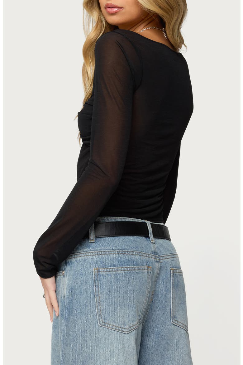 Oona Sheer Gathered Long Sleeve Shirt, Alternate, color, BLACK