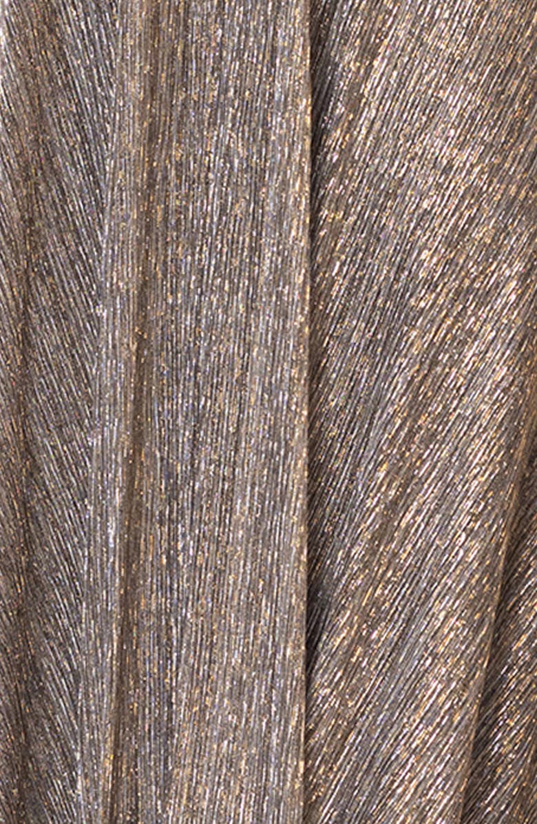 Betsy & Adam Long Sleeve Metallic Knit Gown, Alternate, color, Mocha/ Gold