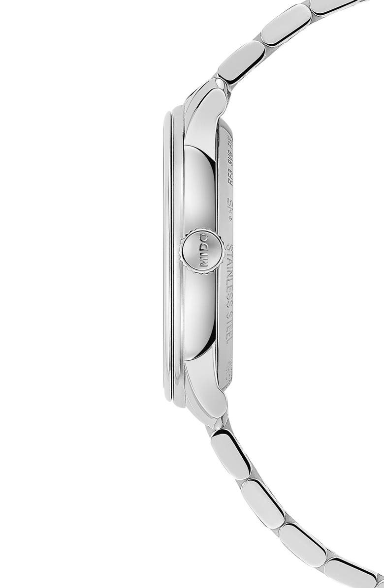 MIDO Baroncelli Heritage Smiling Moon Bracelet Watch, 33mm, Alternate, color, Silver/ White