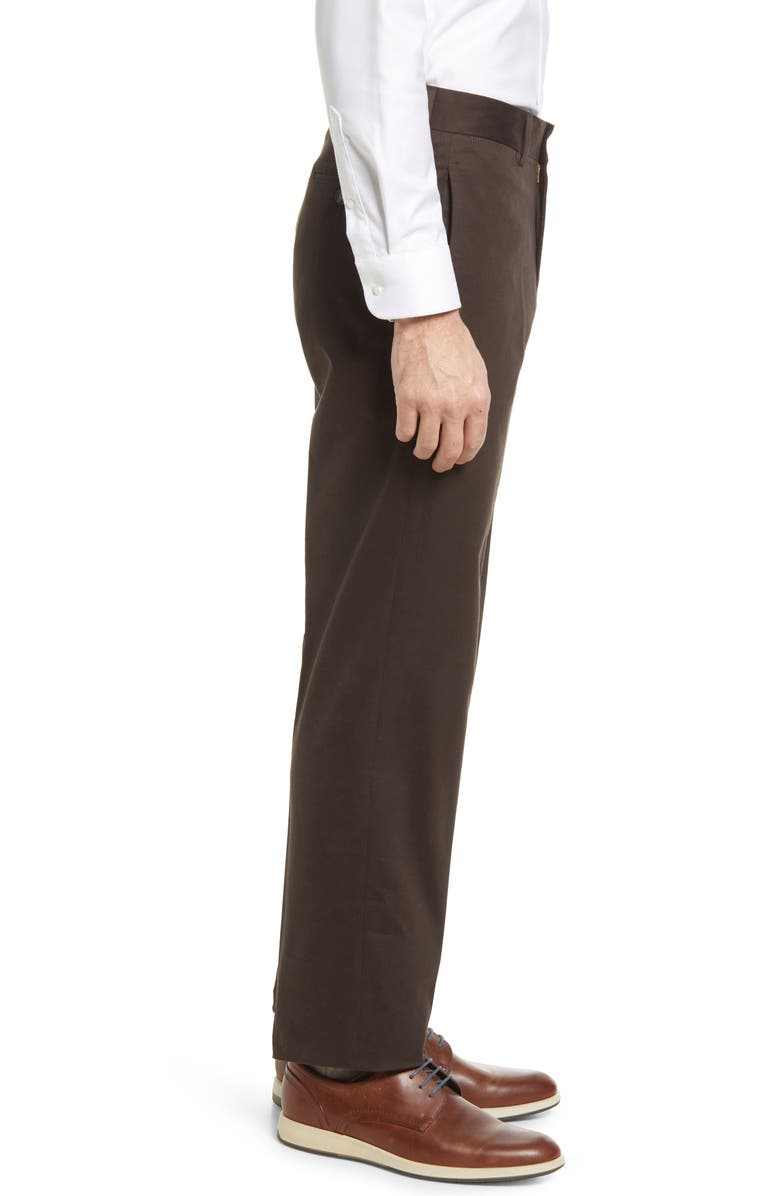 Berle Charleston Khakis Flat Front Stretch Sateen Pants, Alternate, color, Brown