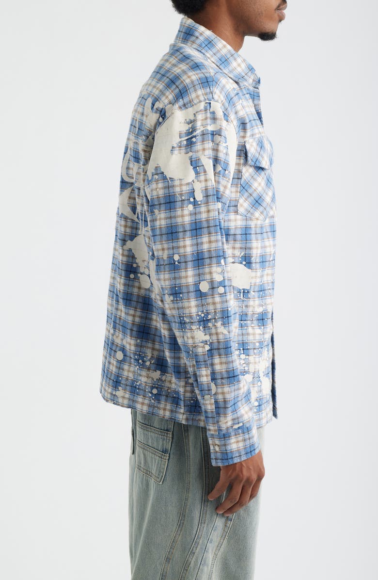 CRIMINAL DAMAGE Bleached Plaid Snap-Up Shirt, Alternate, color, Blue