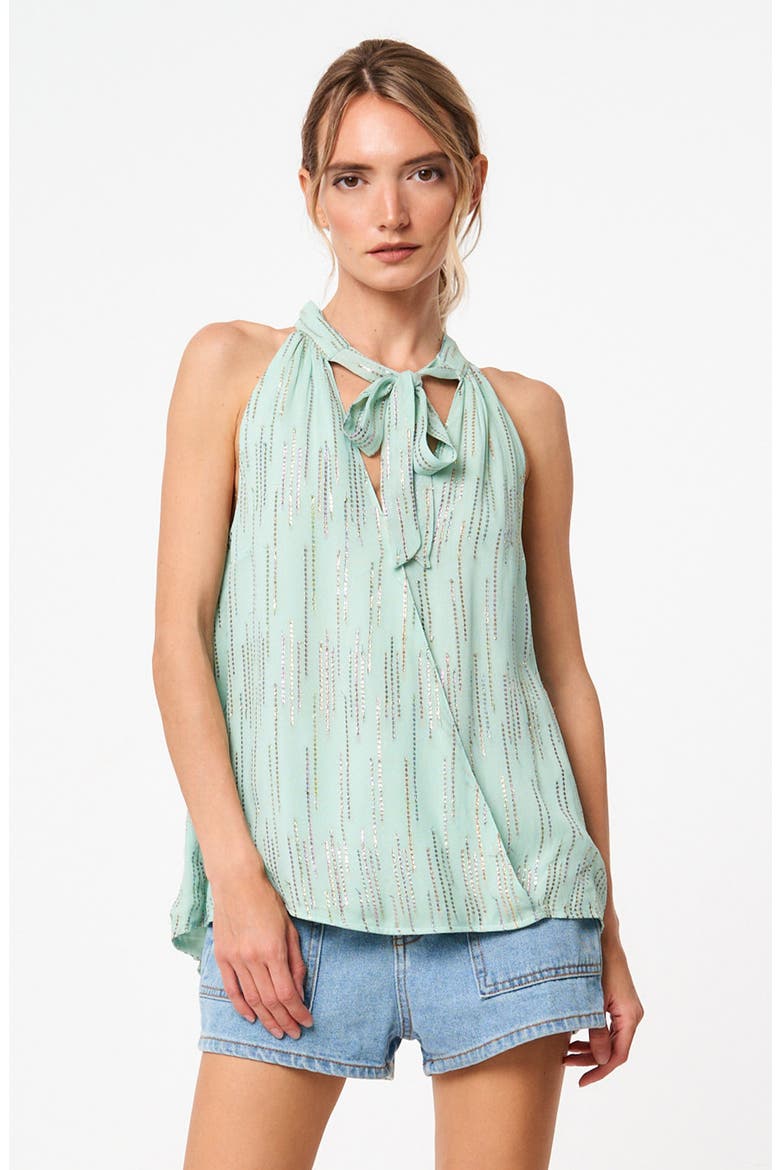Cadence Tie Neck Metallic Surplice Top, Alternate, color, DUSTY BLUE