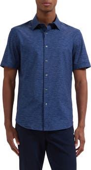 Bugatchi Miles OoohCotton® Space Dye Short Sleeve Button-Up Shirt