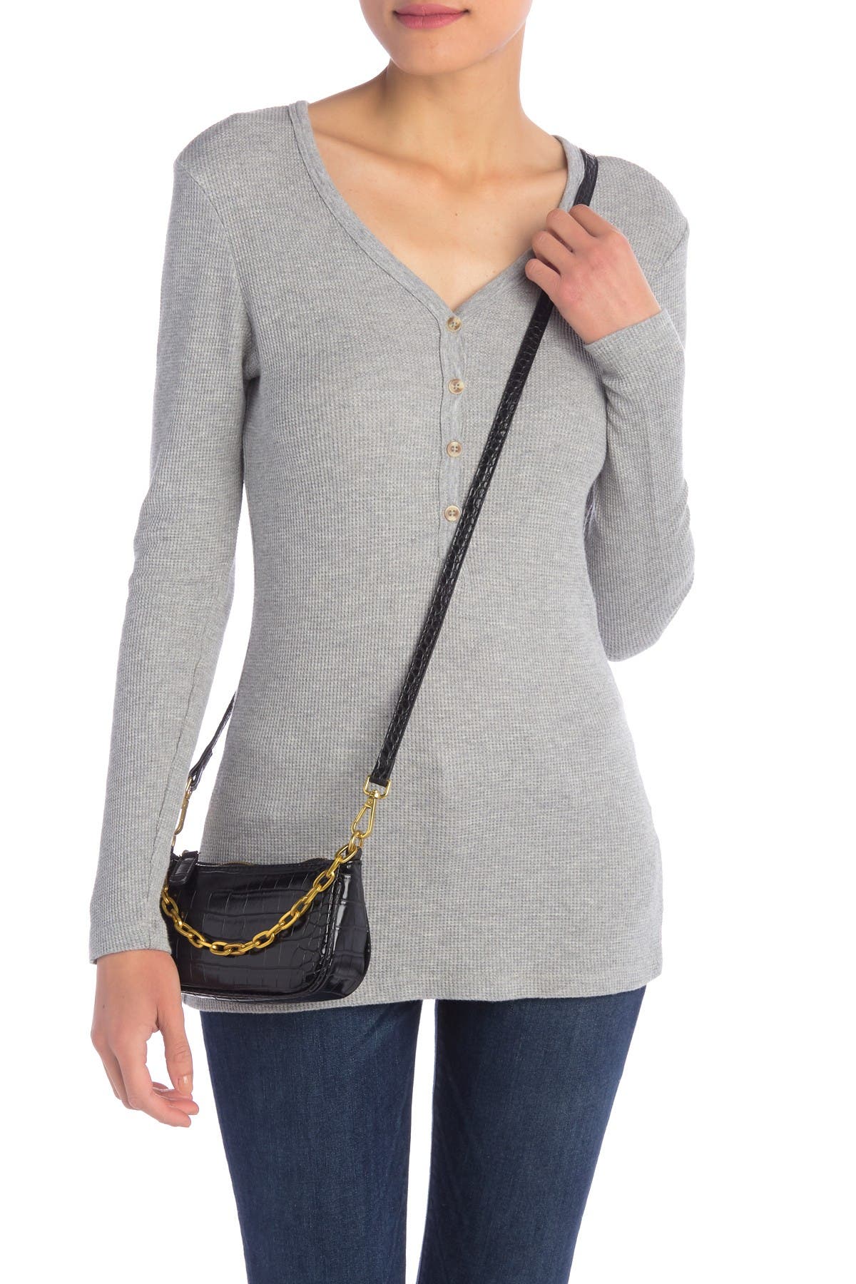 MOST WANTED USA Crocodile Embossed Leather Chain Baguette Crossbody Bag, Alternate, color, 