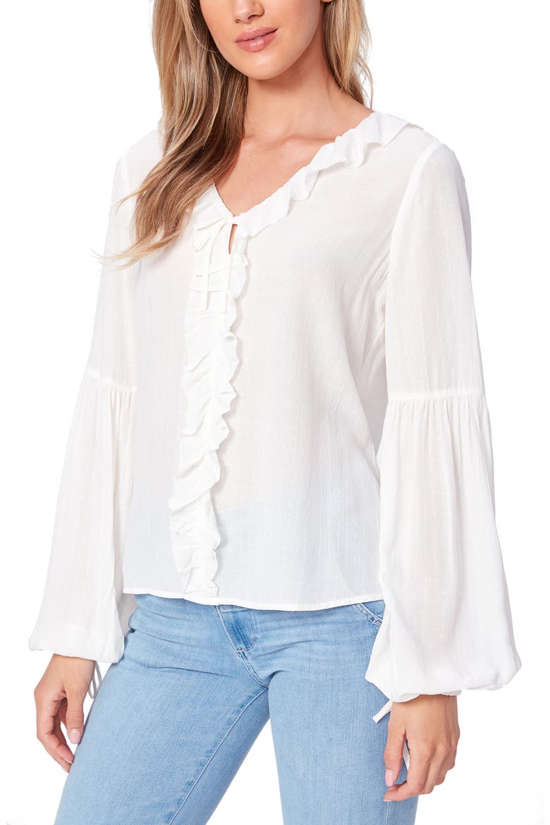 Luciano Ruffle Trim Blouse, Main, color, WHITE