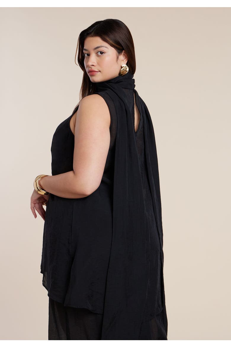 Sheer Neck Tie Tunic, Alternate, color, BLACK ONYX