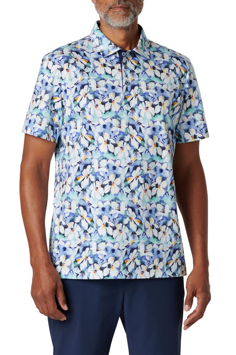 Hendrix Digital Floral Print Pima Cotton Polo, Main, color, COBALT