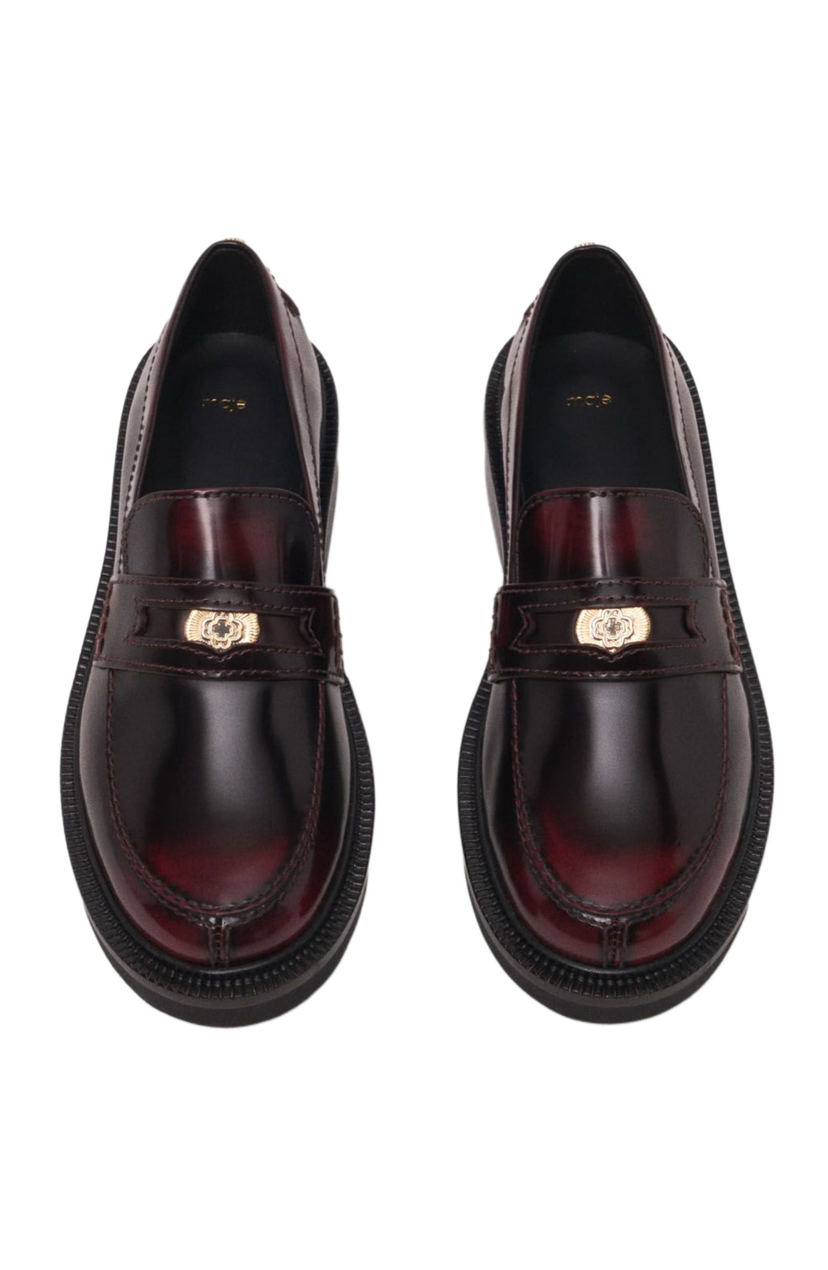 maje Brushed leather loafers, Alternate, color, Burgundy