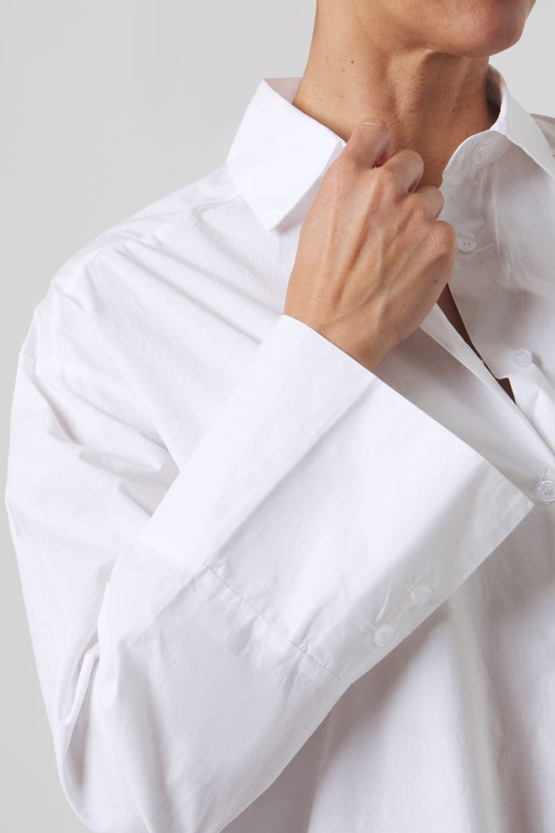 Oversized Cotton Poplin Button-Up Shirt, Alternate, color, Off-White