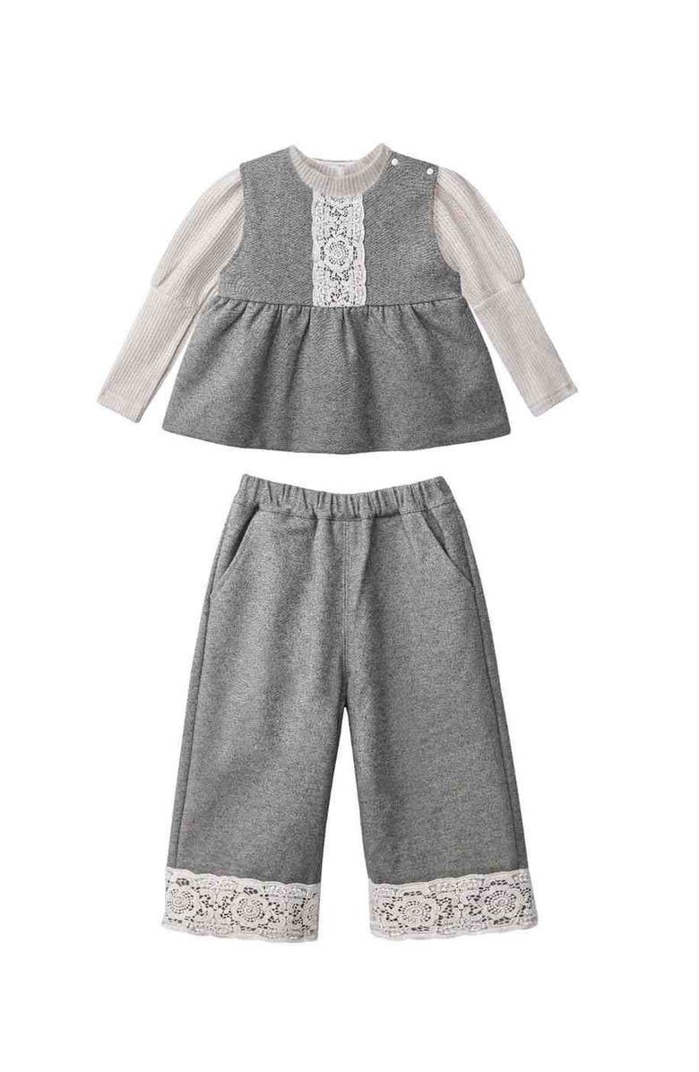 Sweet Cactus Lace-Layered Tunic Set, Main, color, Grey