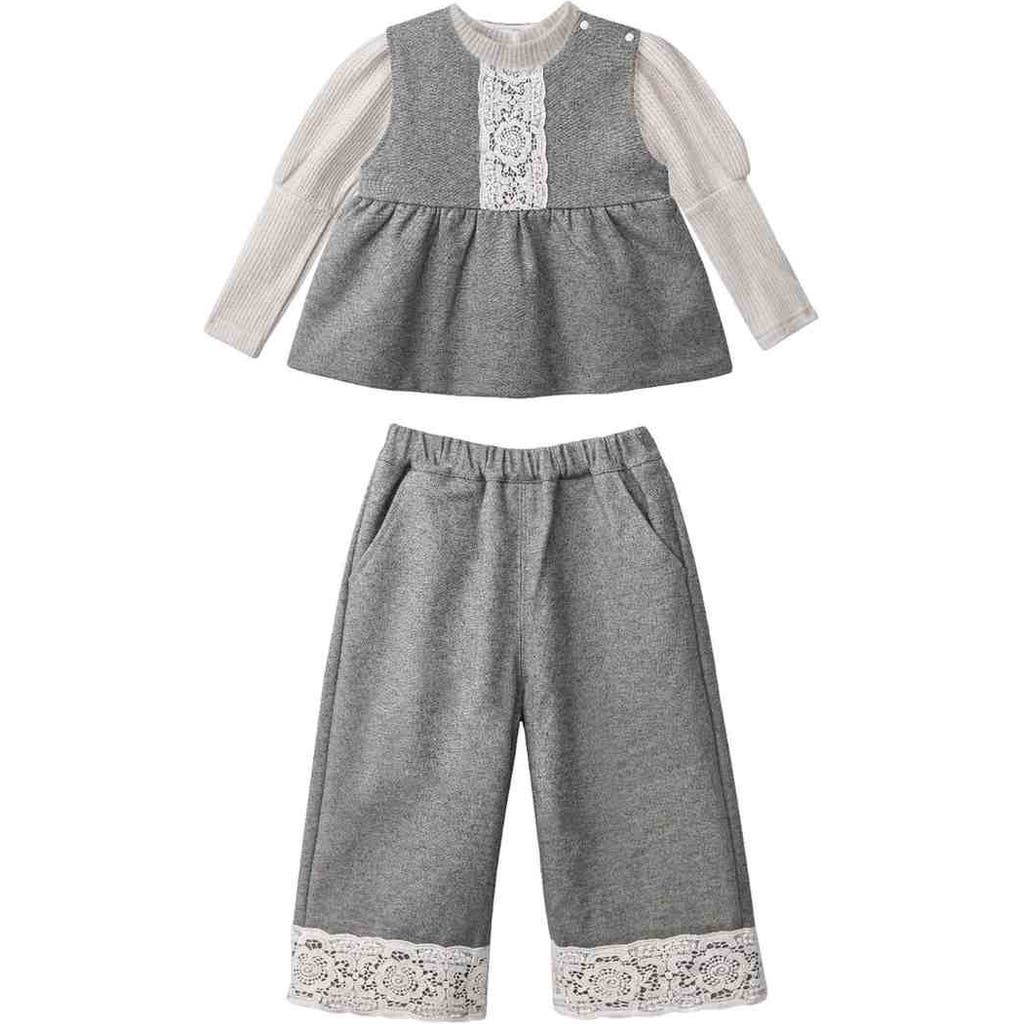 Sweet Cactus Babies' Lace-layered Tunic Set In Gray