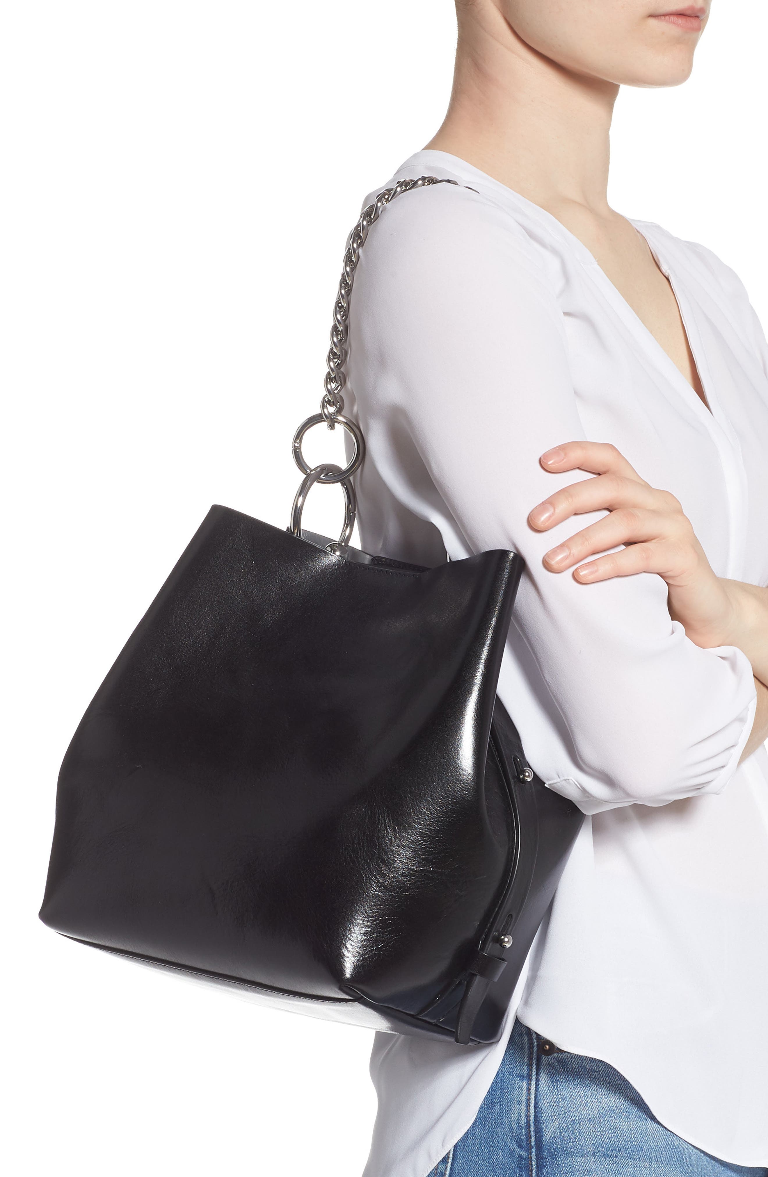 Medium Kate Leather Satchel, Alternate, color, BLACK