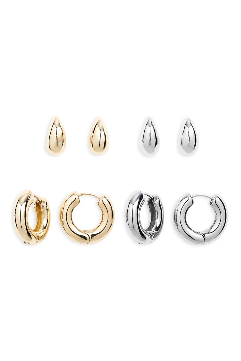 Set of 4 Hoop Earrings, Main, color, GOLD/ SILVER