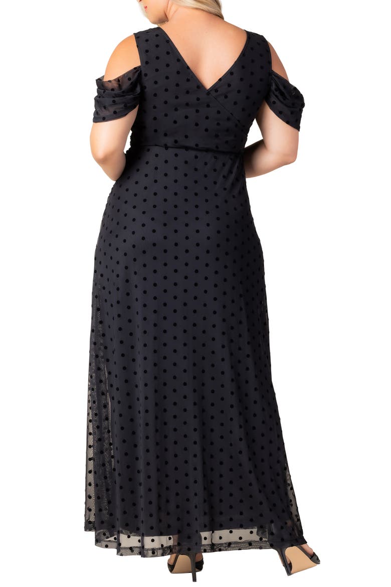 Seraphina Cold Shoulder Mesh Gown, Alternate, color, NOIR DOT