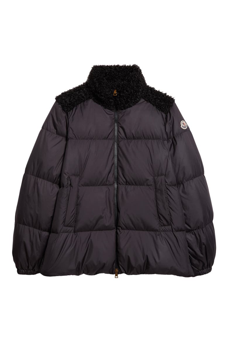 Esnaie Faux Shearling Trim Down Jacket, Alternate, color, BLACK
