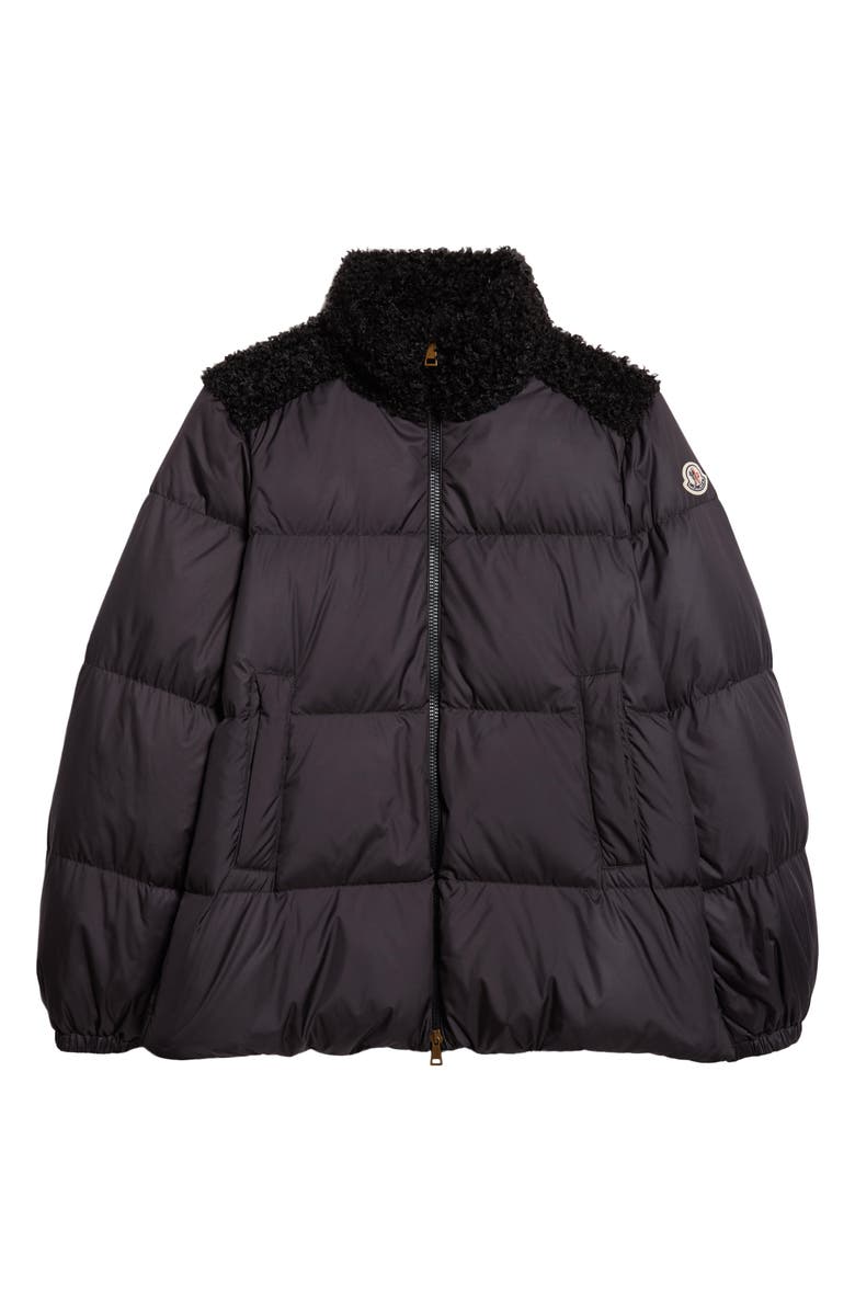 Moncler Esnaie Faux Shearling Trim Down Jacket, Alternate, color, Black