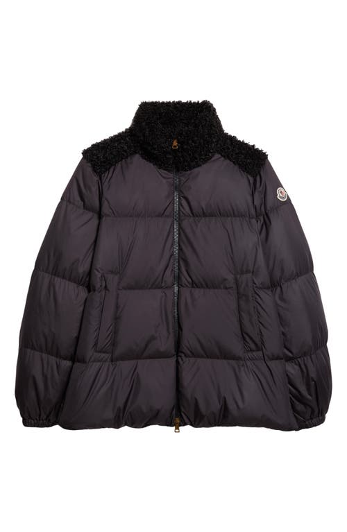 Moncler Esnaie Faux Shearling Trim Down Jacket In Black