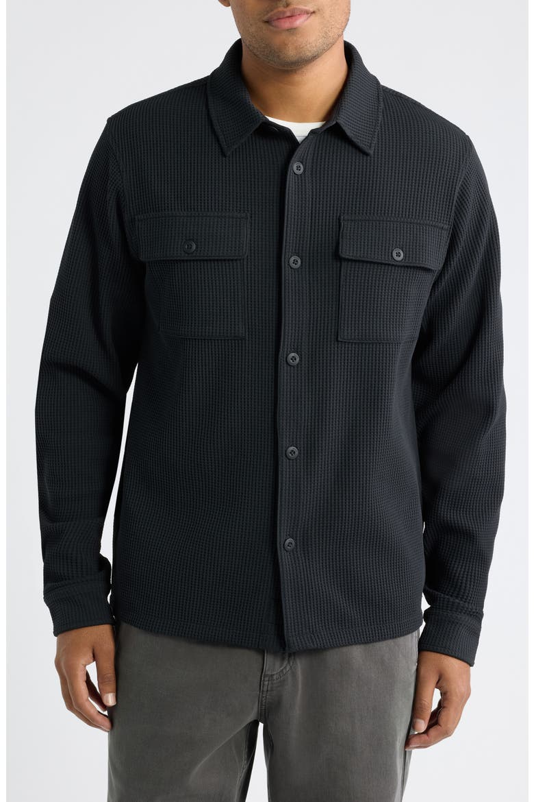 Tech Waffle Button-Up Shirt Jacket, Alternate, color, BLACK