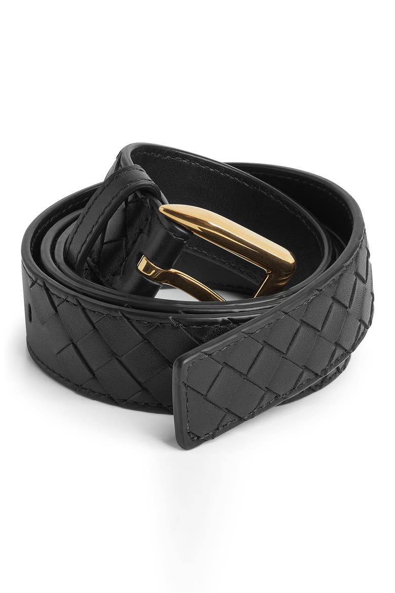Cintura Intrecciato Leather Belt, Alternate, color, 1019 BLACK-M BRASS