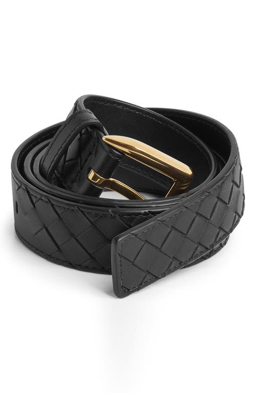 Bottega Veneta Cintura Intrecciato Leather Belt In 1019 Black-m Brass