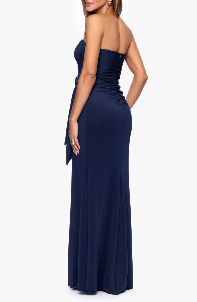 Xscape Evenings Belt Detail Strapless Scuba Gown, Alternate, color, Midnight